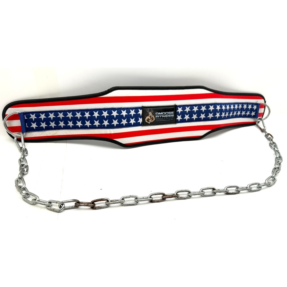 DMoose Fitness Weightlifting Dip Belt W/Steel Chain | American Flag USA Edition
